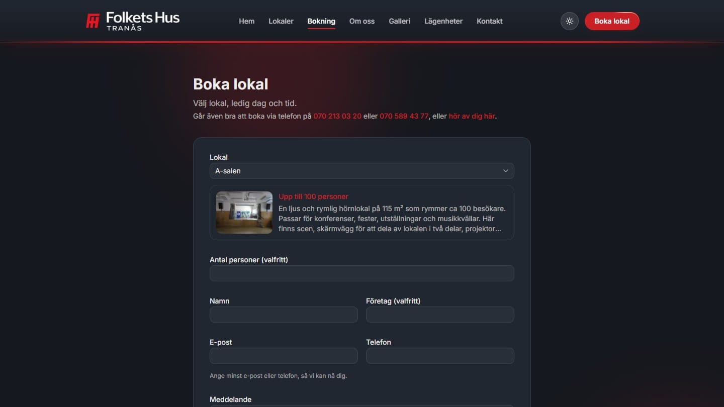 Skärmbild från Folkets Hus Tranås
