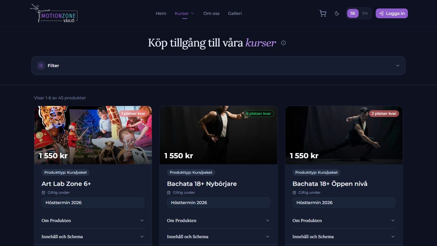 Skärmbild från MotionZone